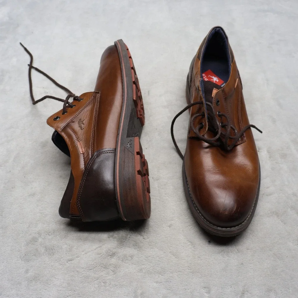Fluchos Mens 12 Oxford Shoes Brown Leather Lug‎ Sole Derby Dress Casual EU46